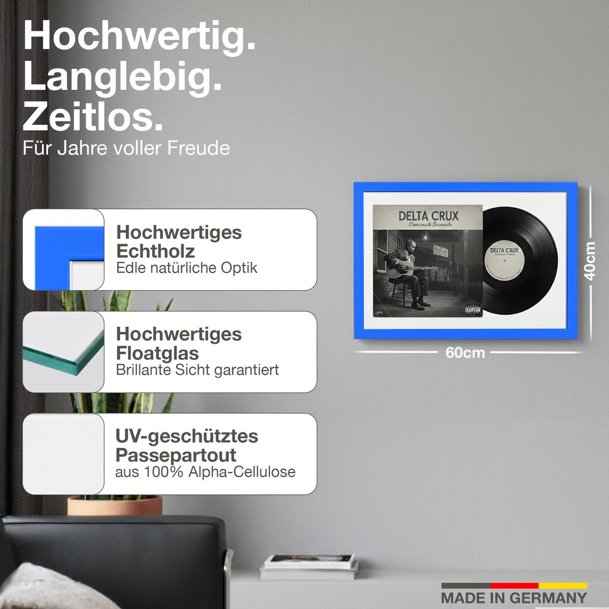 SCHALLPLATTEN BILDERRAHMEN 40/60 2er Set - Blau, Holz (60/40cm) - K-Möbel