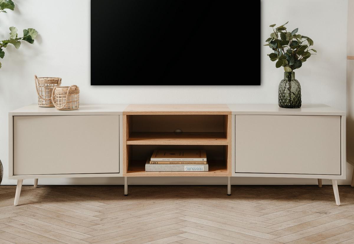 TV-LOWBOARD Kaschmir, Eiche Artisan 175 cm, TV Unterteil mit Push-to-Open - Kaschmir/Eiche Artisan, Holzwerkstoff (175/50/37.5cm) - Furn.Design