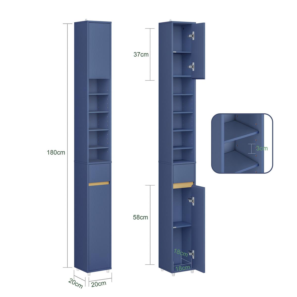 HOCHSCHRANK schmal Blau - Blau, Holzwerkstoff (20/180/20cm) - SoBuy