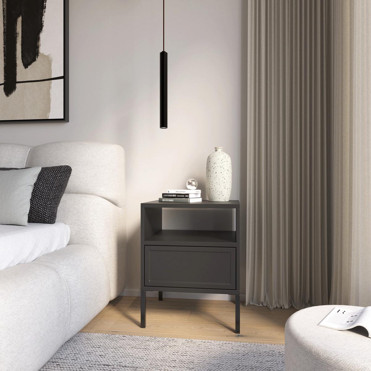 NACHTTISCH VELVETO schwarz 50 cm - Schwarz, Holzwerkstoff/Metall (45/54/40cm) - Selsey