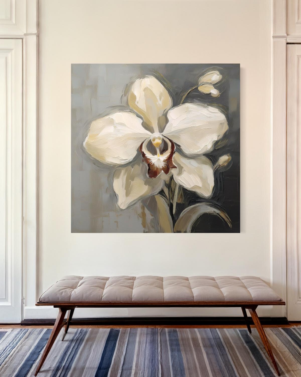 WANDBILD weiß bemalte orchidee - Weiß, Textil (50/50cm) - Feeby