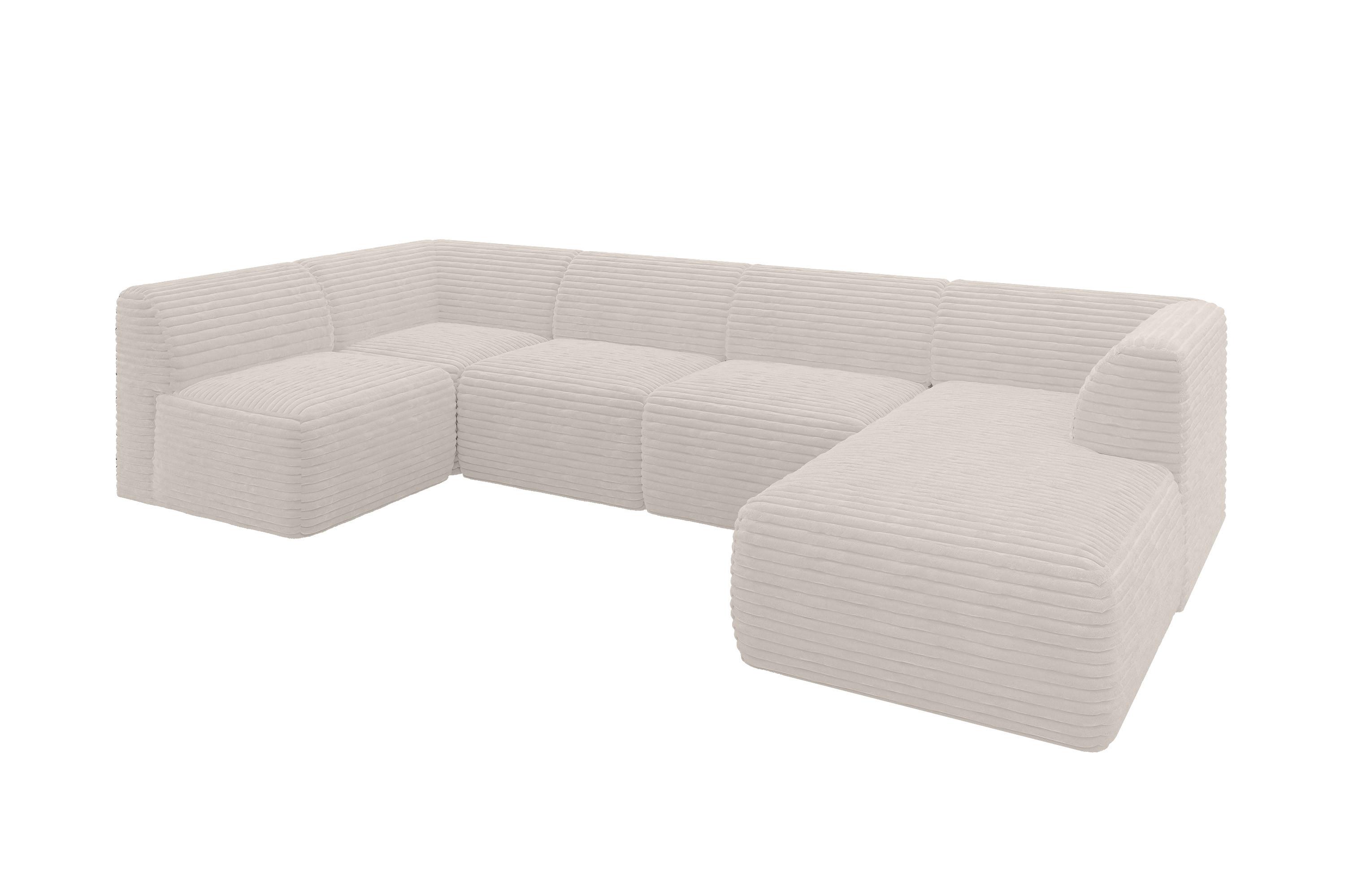 WOHNLANDSCHAFT Ottomane Rechts MOVO-L 345x180x78 cm Creme Cord - Creme, Holzwerkstoff/Kunststoff (180/78/345cm) - ALTDECOR