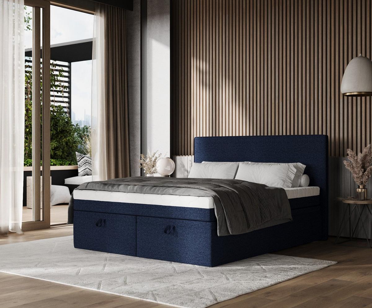BOXBETT Zalla 160/200 cm Marineblau im Riva Stoff - Schwarz/Dunkelblau, Holz/Holzwerkstoff (160/200cm) - AltaBeds