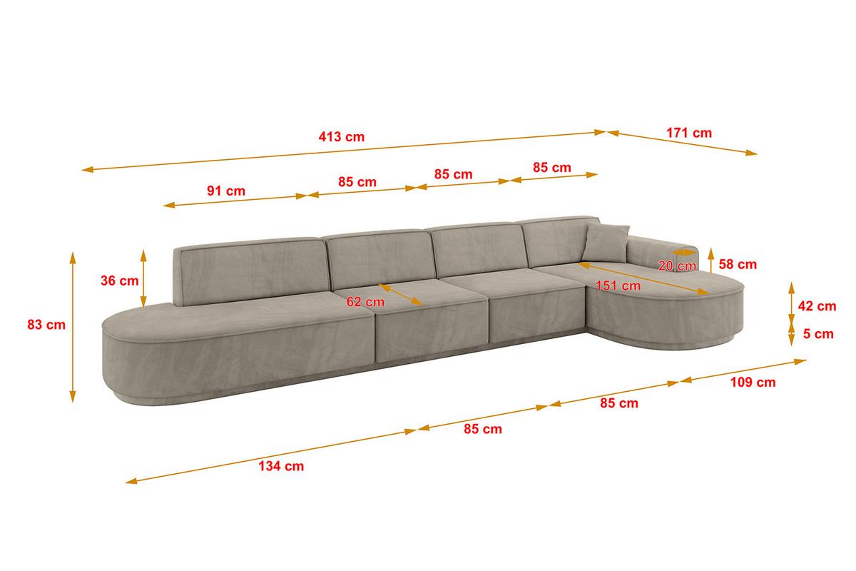 ECKSOFA Ottomane Rechts MARI-L3-v3 - 413x171x83 cm Dunkelbraun Velours - Dunkelbraun/Schwarz, Holzwerkstoff/Kunststoff (171/413cm) - ALTDECOR