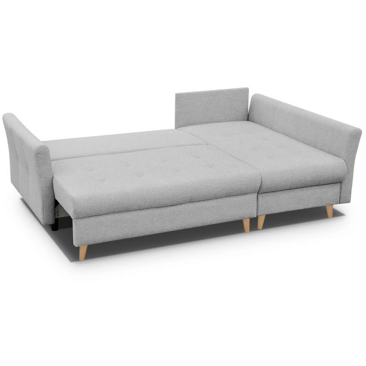 ECKSCHLAFSOFA Neron mit 2 Bettkasten und Beine in Buchefarbe, Hellgrau, rechts - Buchefarben/Hellgrau, Textil (233/148cm) - Beautysofa