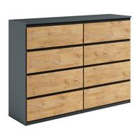 KOMMODE NUDO 120/101,5/39cm mit 8 Schubladen Türen Anthrazit - Eichefarben/Anthrazit, Holzwerkstoff (120/101.5/39cm) - MASSENO