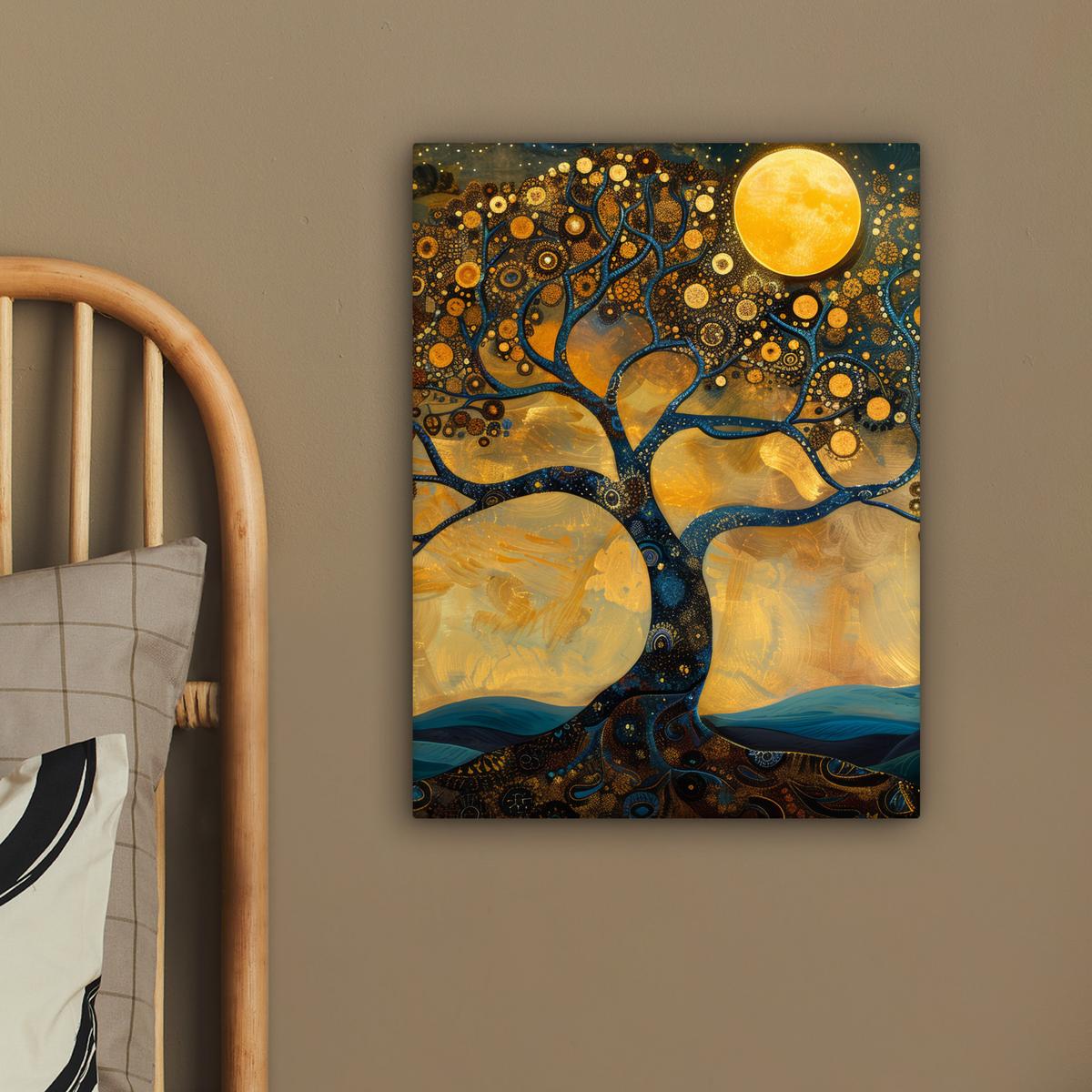 LEINWANDBILD Baum - Mond - Blumen - Gold - Kunst Room Decor 30x40 cm - Orange, Textil (30/40cm) - MuchoWow