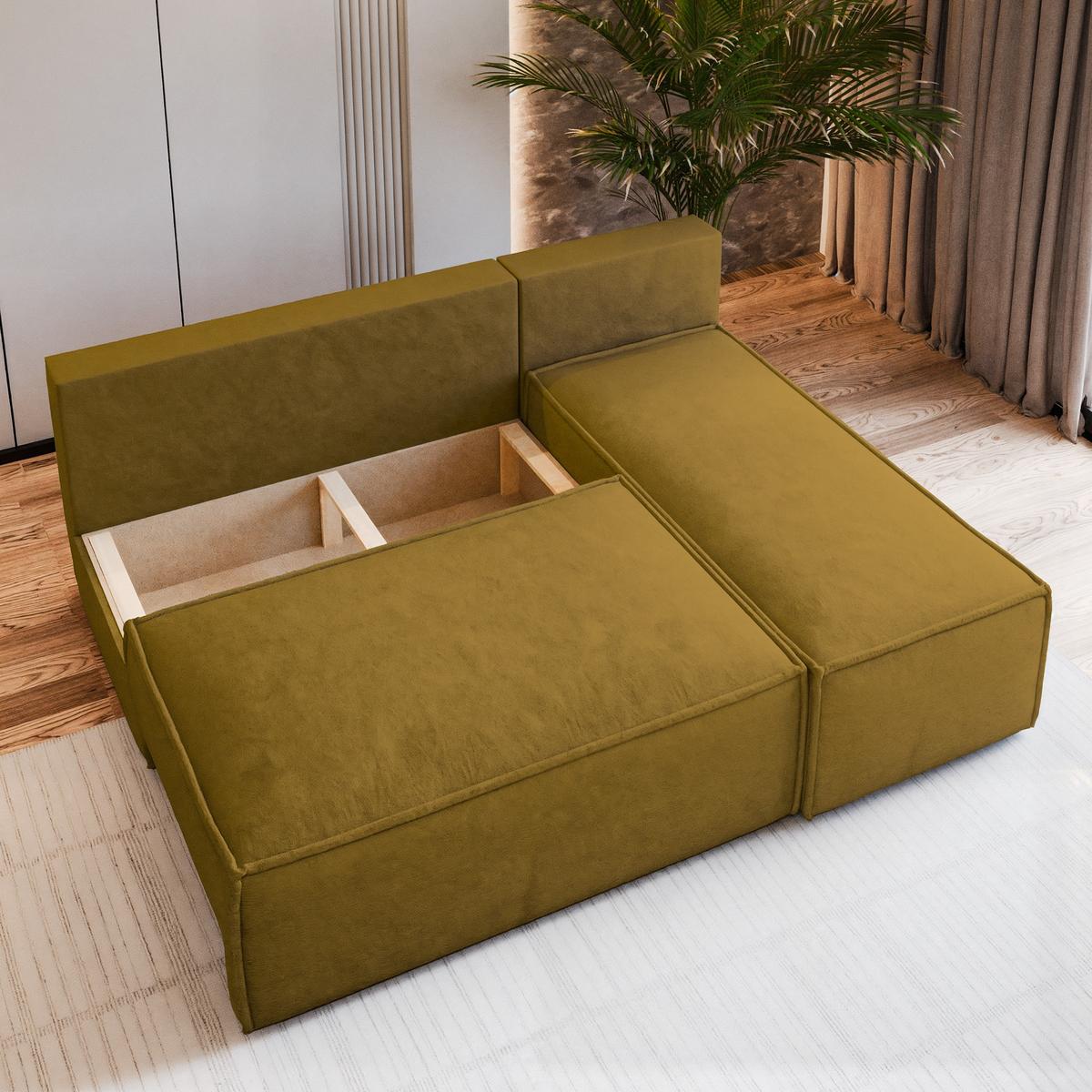ECKSOFA BRISO M Gelb Velours-Stoff mit Schlaffunktion - Gelb/Grau, Holz/Kunststoff (200/140cm) - MASSENO