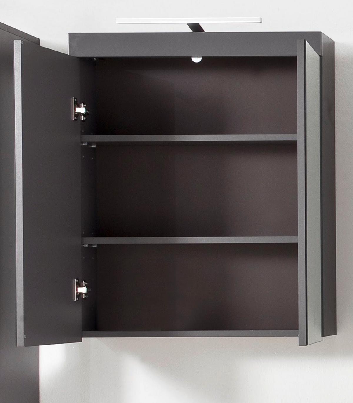 SPIEGELSCHRANK grau Hochglanz 60 x 77 cm 2-türig, inklusive Beleuchtung - Grau, Glas/Holzwerkstoff (60/77/17cm) - Top.Furn