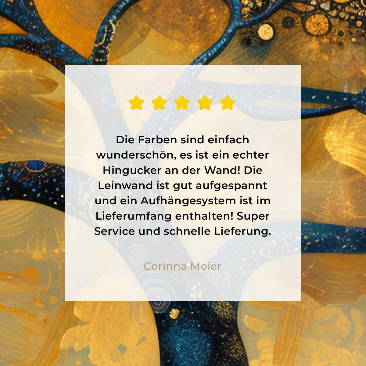 LEINWANDBILD Baum - Mond - Blumen - Gold - Kunst Wanddeko Schlafzimmer 60x90 cm - Orange, Textil (60/90cm) - MuchoWow