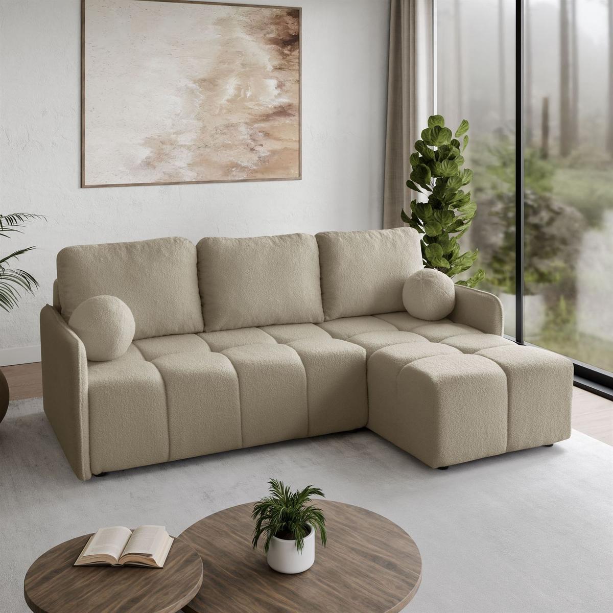 AUSZIEHBARES Ecksofa GAMMA mit Schlaffunktion Quelle 16 - Beige, Textil (217/145cm) - Lookway