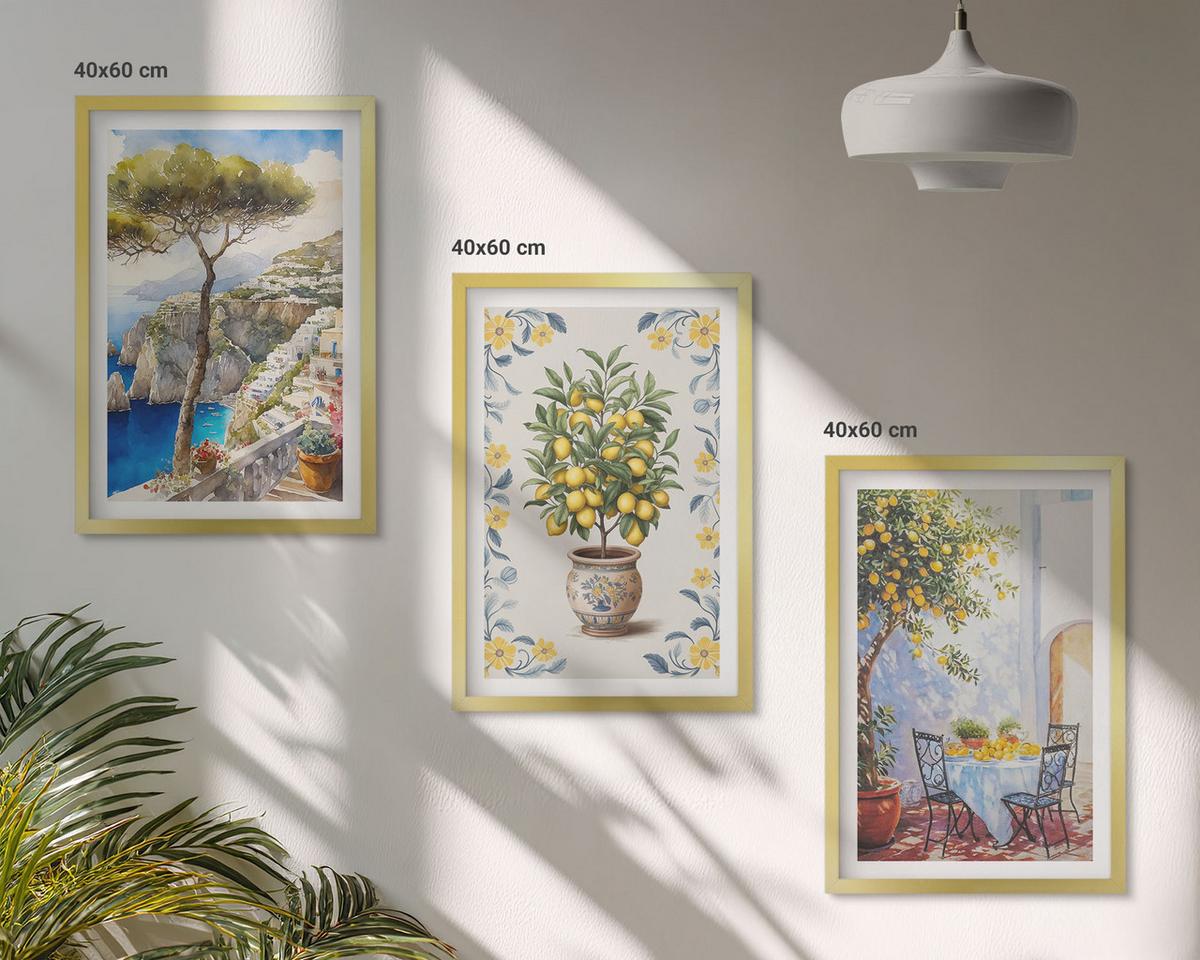 BILDER SET 3er Set - 40x60 cm Goldrahmen - Gemälde von Zitronenbäumen - Goldfarben, Kunststoff (40/60cm) - TULUP