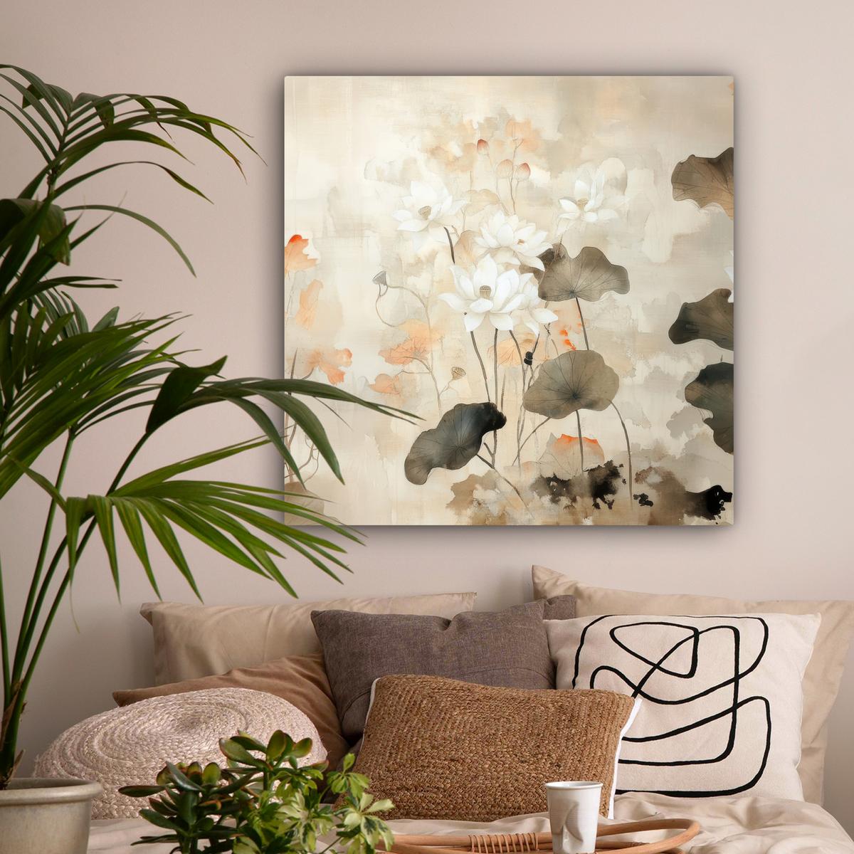 LEINWANDBILD Blumen - Japandi - Wabi sabi Deko Groß 90x90 cm - Sandfarben, Textil (90/90cm) - MuchoWow
