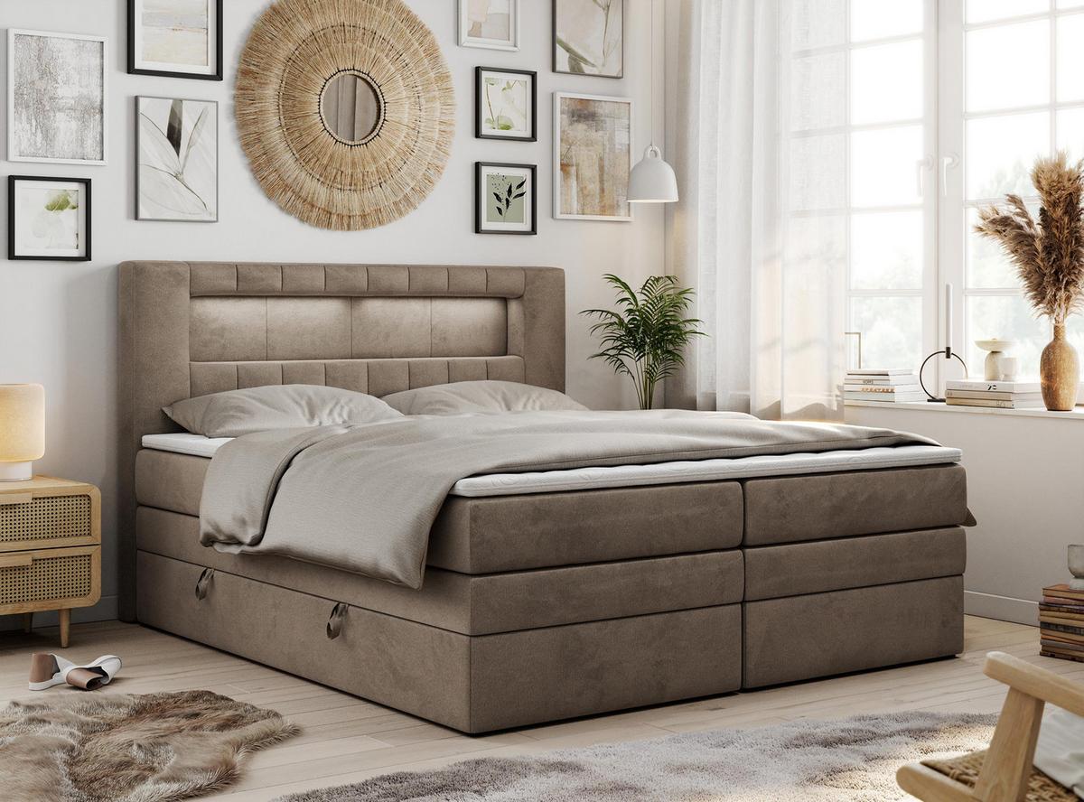 BOXSPRINGBETT GOLD-5 KING LED 120/200 Braun Velvet - H4 - Braun, Holz/Textil (120/200cm) - MKS