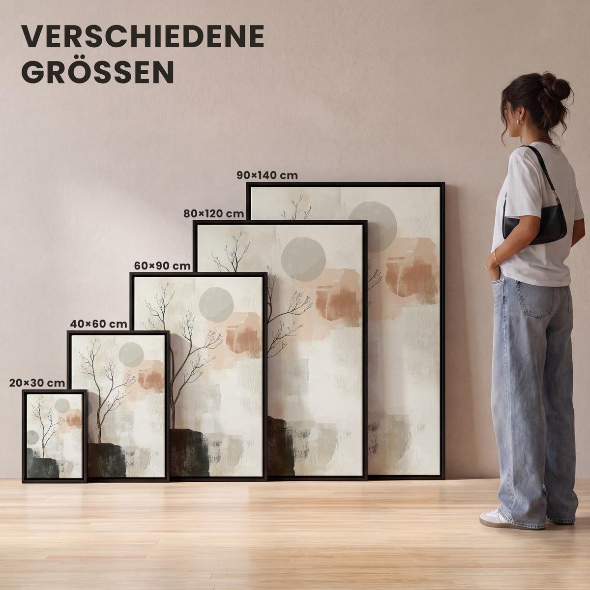 LEINWAND Bilder mit Rahmen - Wabi sabi - Beige - Pflanze - 80x120 - Sandfarben, Textil (80/120cm) - MuchoWow