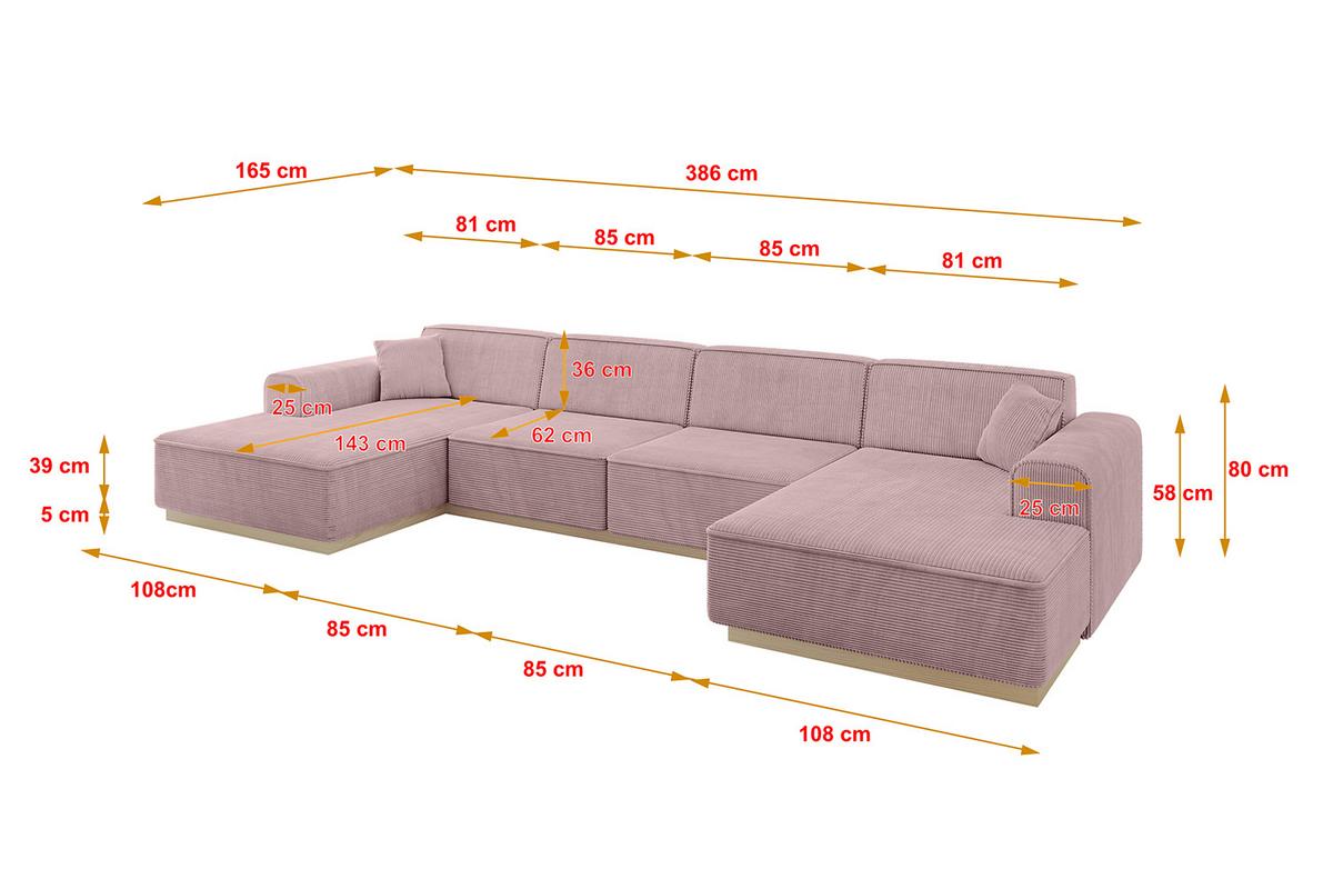 WOHNLANDSCHAFT IREA-U2 - 386x165x80 cm Rosa - Rosa, Holzwerkstoff/Textil (386/80/165cm) - ALTDECOR