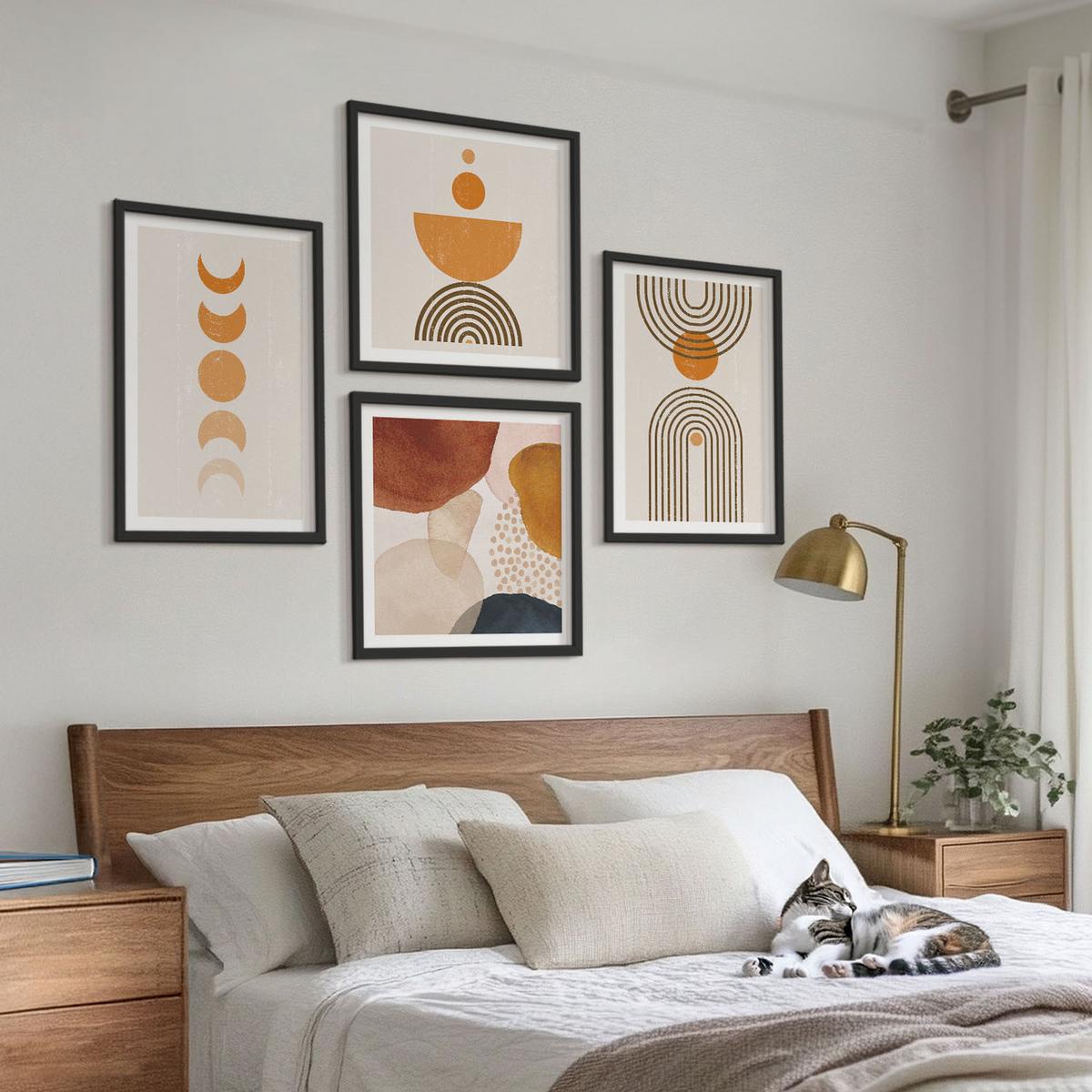 BILDER SET 4er Set - 50x50 cm & 40x60 cm Schwarzer Rahmen - Boho-minimalistische Dekorationen - Schwarz, Kunststoff (50/50cm) - TULUP