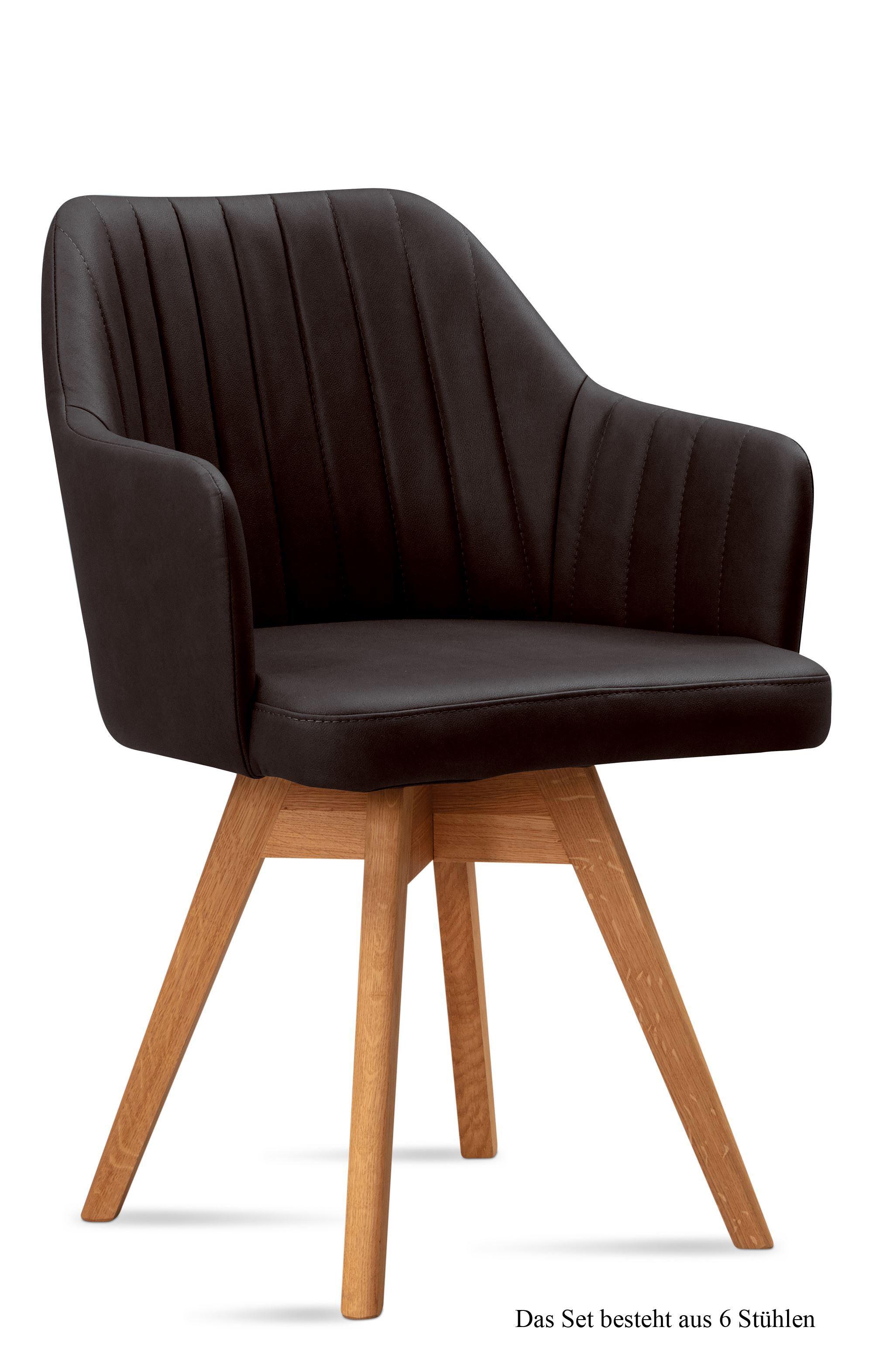 ARMLEHNSTUHL drehbar (6er-Set) Dotty 58x81x60 Eiche geölt/Espresso - Eichefarben/Dunkelbraun, Kunststoff (60/81/58cm) - 58aufmkessel