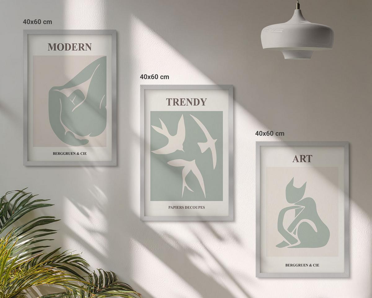 BILDER SET 3er Set - 40x60 cm Silberner Rahmen - Matisse abstrakte Figuren - Silberfarben, Kunststoff (40/60cm) - TULUP