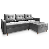 ECKSOFA MILO L Hellgrau Plüsch-Stoff mit Schlaffunktion - Hellgrau/Braun, Holz/Textil (220/140cm) - MASSENO
