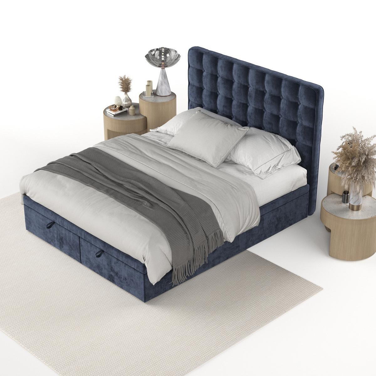 POLSTERBETT Celestia mit Stauraum 180/200 cm Marineblau im Lotta Stoff - Schwarz/Dunkelblau, Holz/Holzwerkstoff (180/200cm) - AltaBeds