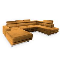 WOHNLANDSCHAFT SIENA R-S Gelb Velours-Stoff mit Schlaffunktion - Gelb/Silberfarben, Holz/Textil (335/89/190cm) - MASSENO