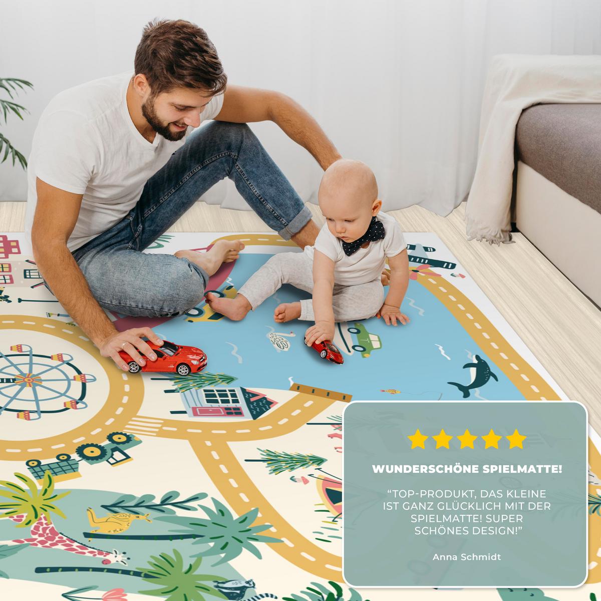 KINDERTEPPICH Riesenrad - Stadt - Tiere - Auto - Kinder Spielmatte 120x180 cm - Multicolor, Kunststoff (120/0.3cm) - OnlyWow