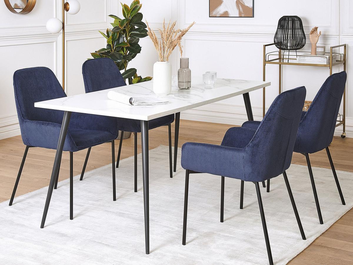 ESSZIMMERSTUHL 2er-Set Cord Blau Loverna - Blau, Textil/Metall (56/89/59cm) - Beliani