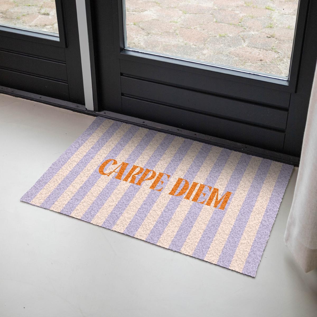 FUSSMATTE Lila – Orange – Streifen – Carpe Diem 90x60 cm - Flieder, Kunststoff (90/0.4cm) - MuchoWow