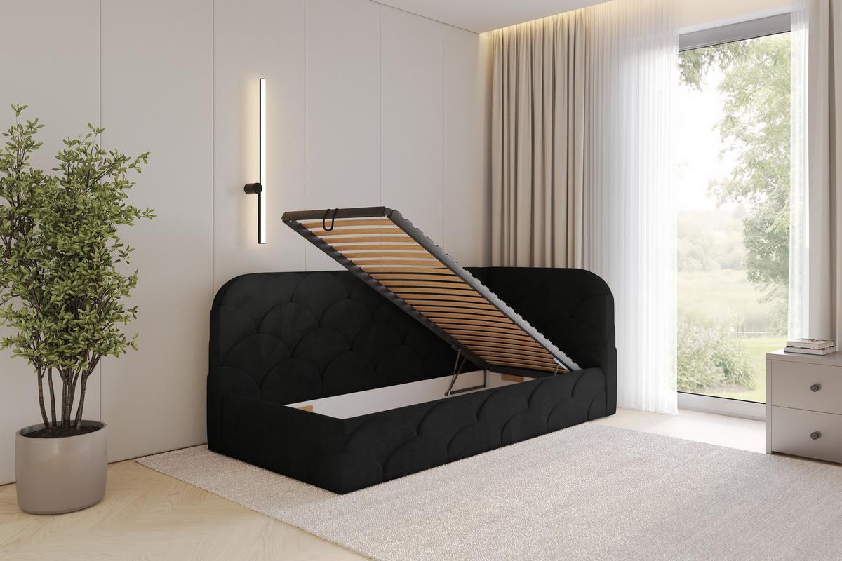 EINZELLBETT Jugendbett mit Bettkasten, Links - ELRY 80x200 Schwarz - Schwarz, Holzwerkstoff/Textil (80/200cm) - ALTDECOR