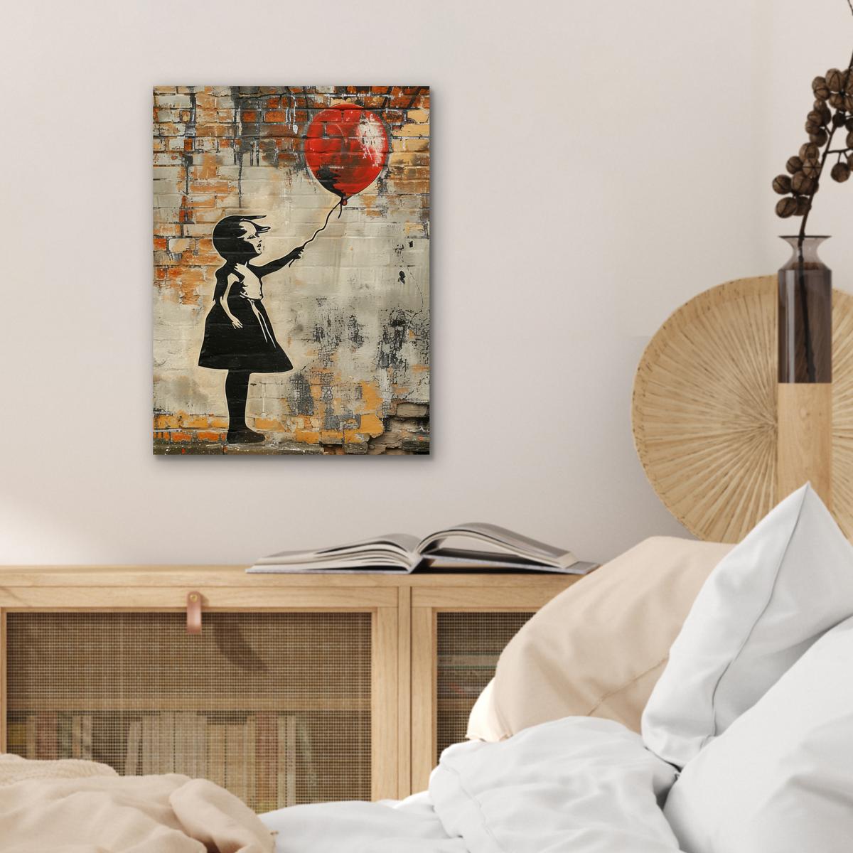 METALLBILD Graffiti - Banksy - Mädchen - Straßenkunst 30x40 cm - Sandfarben, Metall (30/40cm) - MuchoWow