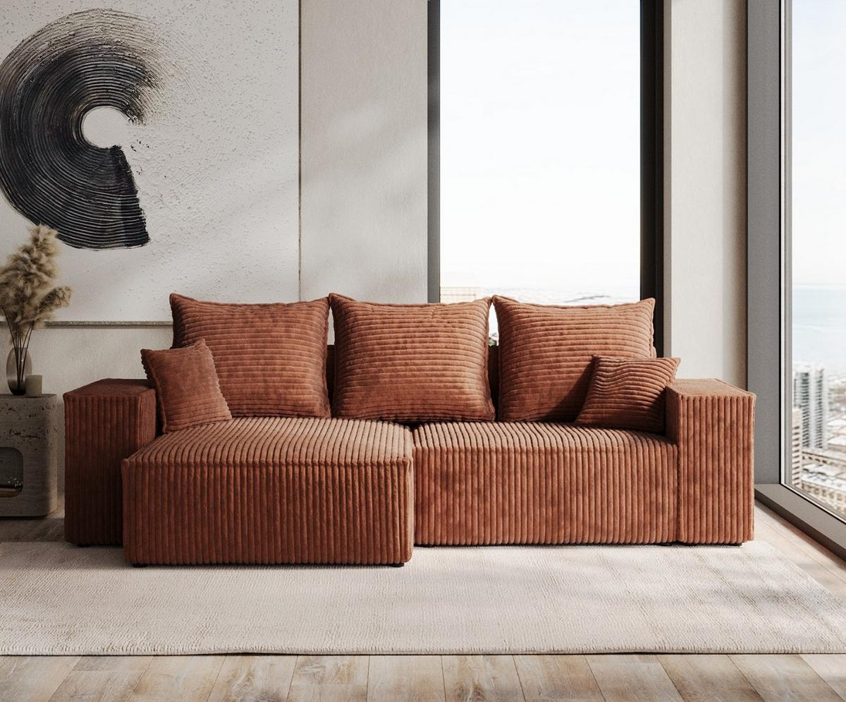 ECKSOFA SENSO mit Schlaffunktion Kupfer im Tilia Stoff - Schwarz/Kupferfarben, Holz/Holzwerkstoff (255/148cm) - AltaBeds