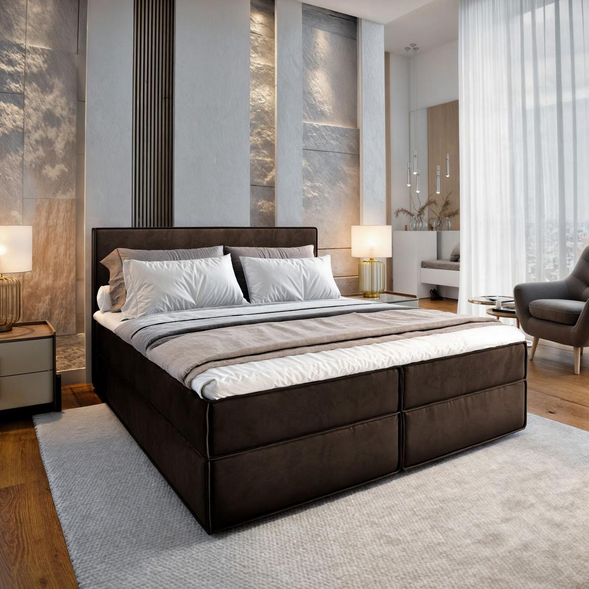 BOXBETT PELLIO 160x200 cm mit Matratze und Topper - Braun - Braun, Holz (160/200cm) - MASSENO