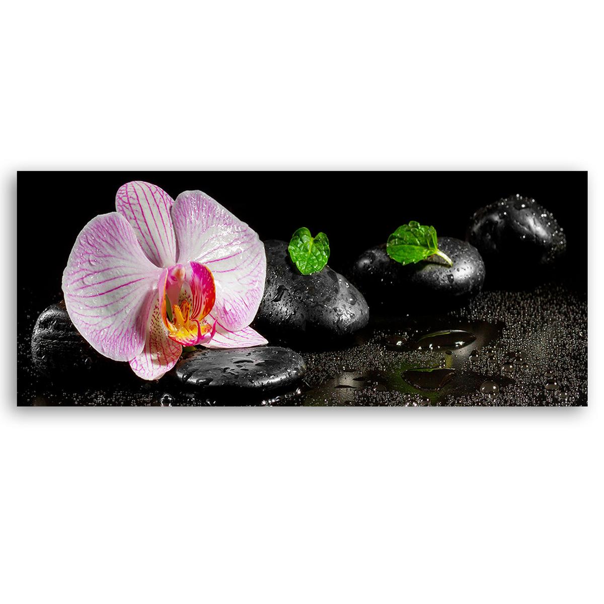 WANDBILD blühende zen orchidee - Schwarz, Textil (90/30cm) - Feeby