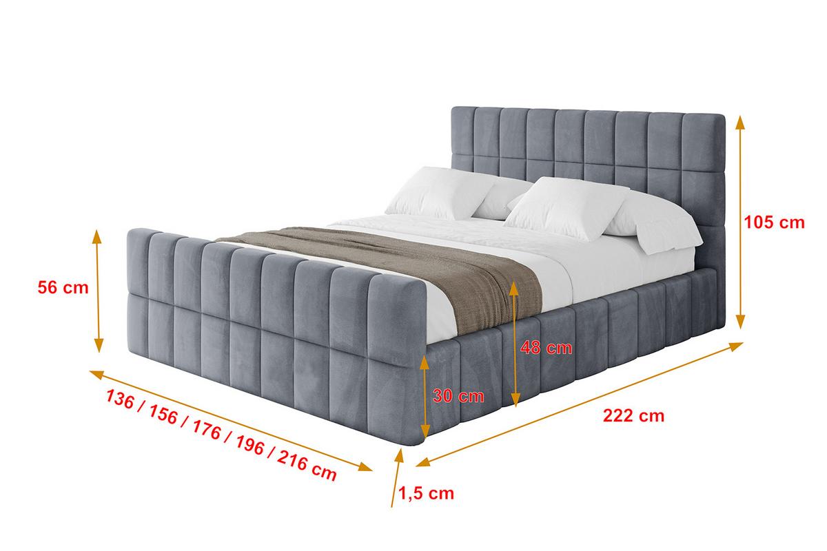 POLSTERBETT mit Bettkasten, Fußteil und Lattenrost, Boxbett mit Matratze H3/H4 - AMEA-Z 180x200 Grau - Grau, Holzwerkstoff/Textil (180/200cm) - ALTDECOR