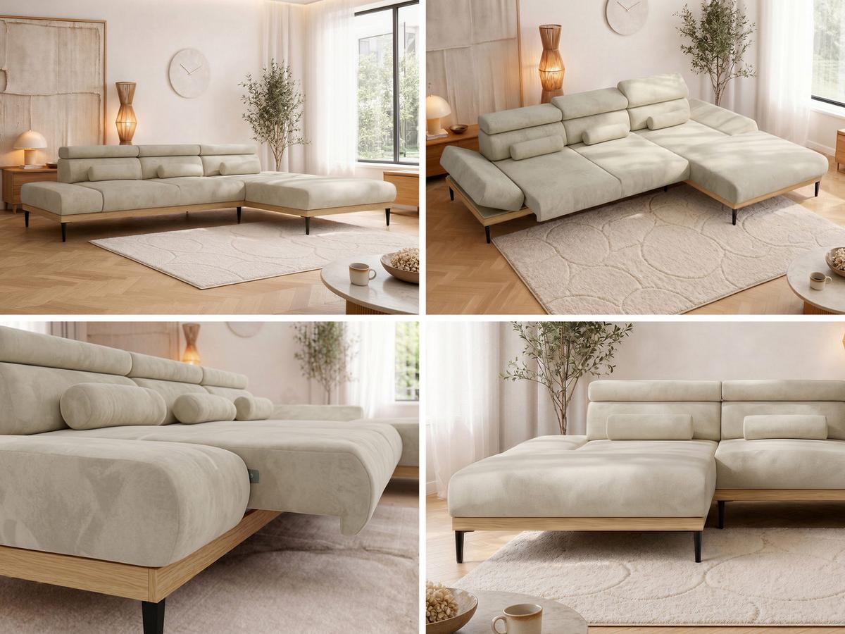 ECKSOFA PAVERO L - Beige Velvet - Rechts Seite - Beige/Schwarz, Textil/Metall (316/205cm) - MKS