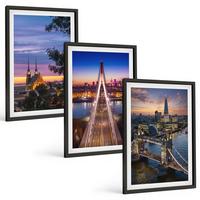 BILDER SET 3er Set - 40x60 cm Schwarzer Rahmen - Ausblicke auf Brücken und Sonnenuntergänge - Schwarz, Kunststoff (40/60cm) - TULUP