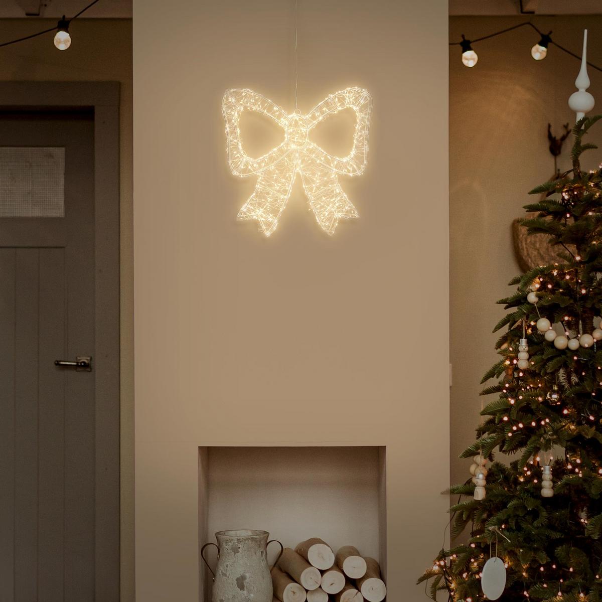 LED SCHLEIFE mit Timer 500 LED Warmweiß Weihnachtsdeko 33 cm Innen/Aussen - Weiß, Kunststoff (37/33/5cm) - ECD-Germany