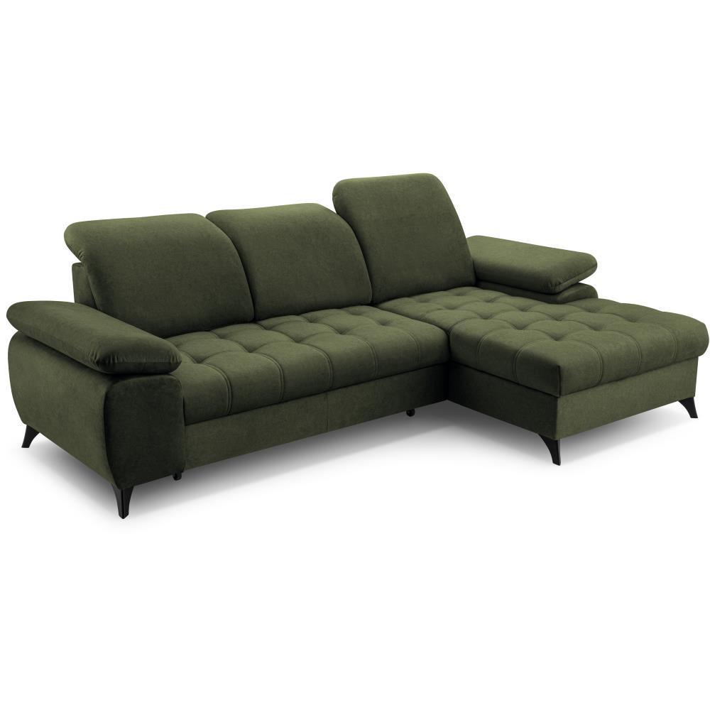 ECKSCHLAFSOFA Bello dunkelgrün rechts - Dunkelgrün/Schwarz, Textil (265/156cm) - Beautysofa