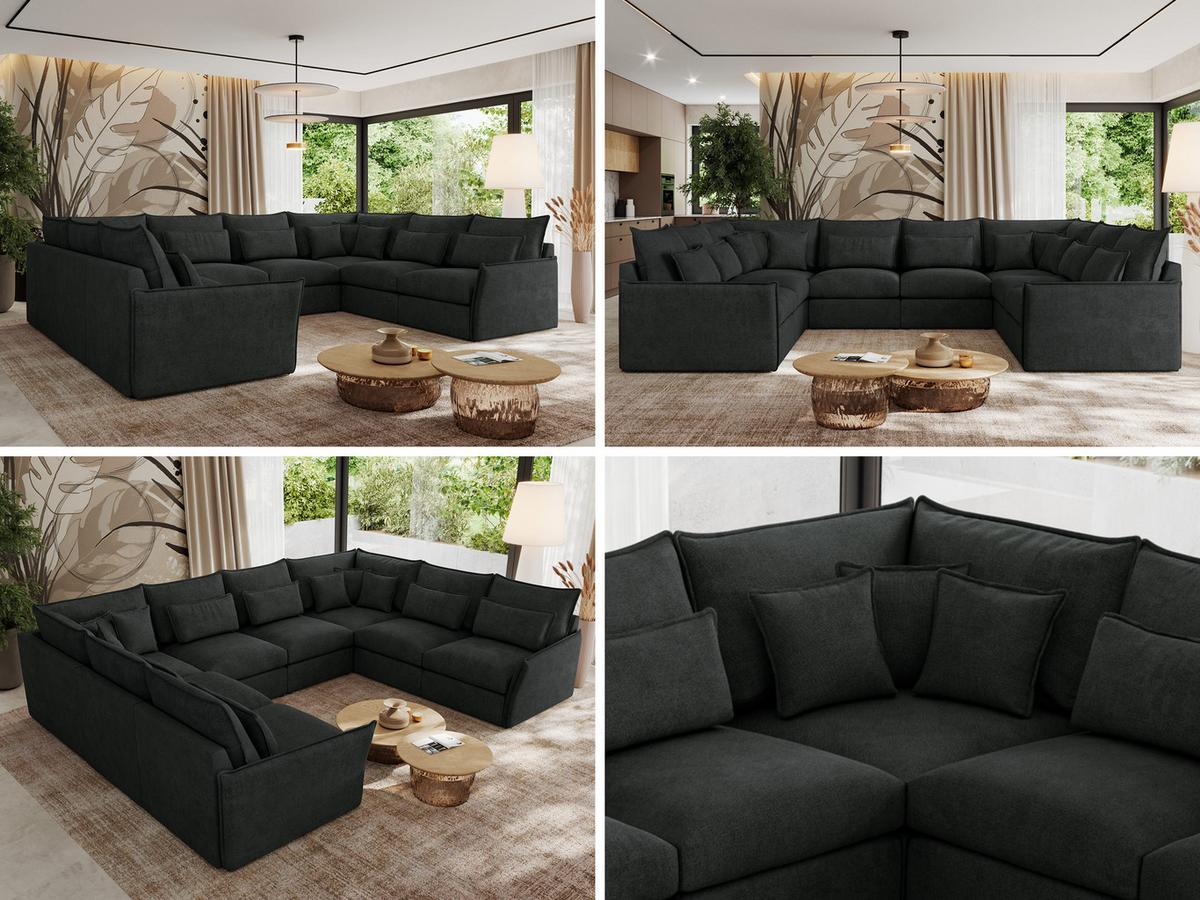 WOHNLANDSCHAFT VERSO U 8M Dunkelgrau Struktur - Dunkelgrau/Schwarz, Kunststoff/Textil (362/93/270cm) - MKS