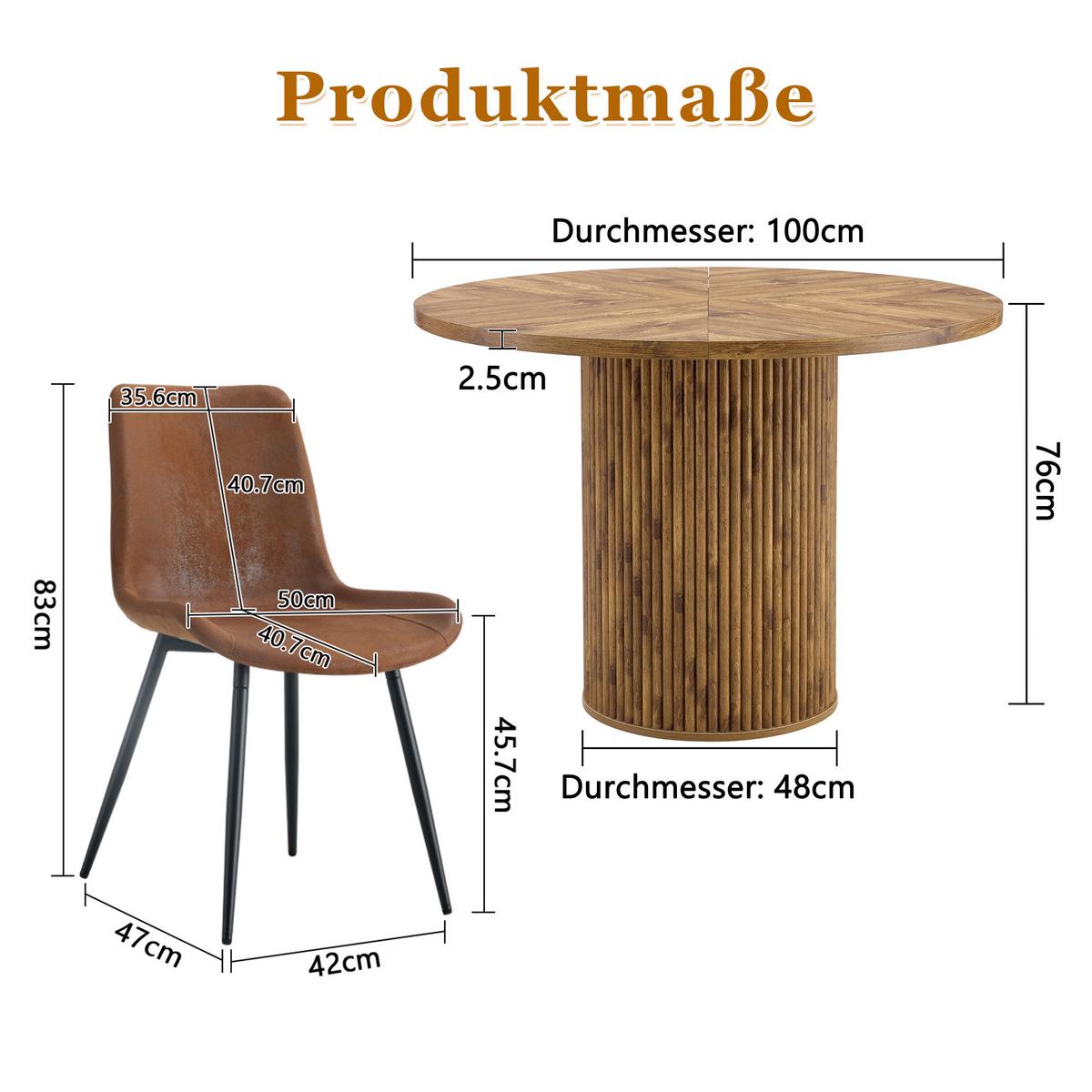 ESSTISCHSET rund 100cm 4 stühle holzoptik - Eichefarben, Textil (100/76/100cm) - Urban Meuble