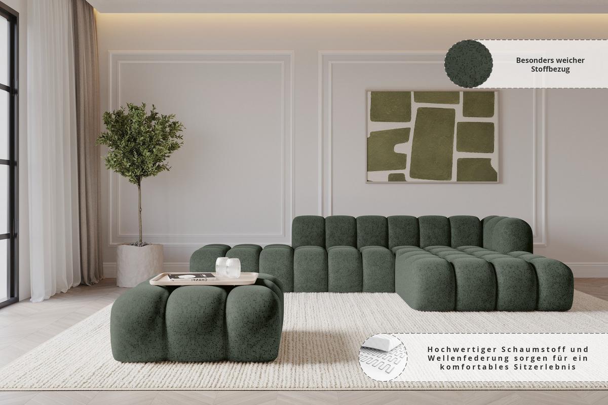 POUF OLEA-PUF 91x87x44 cm Grün Velours Modular Sitzhocker - Schwarz/Grün, Holzwerkstoff/Kunststoff (91/44/87cm) - ALTDECOR
