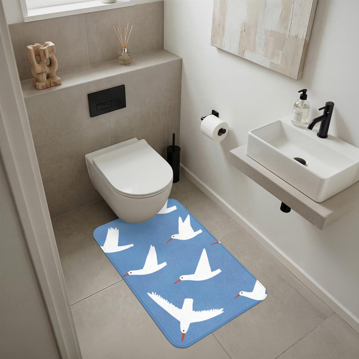 BADEMATTE Vögel - Weiß - Muster 60x90 cm - Blau, Textil (60/90cm) - OnlyWow