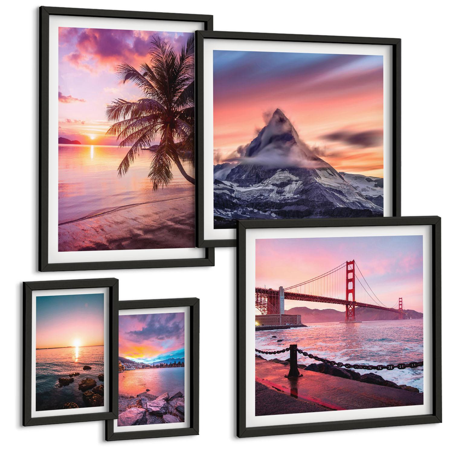 BILDER SET 5er Set - 50x50 cm & 20x30 cm & 40x60 cm Schwarzer Rahmen - Rosen, Champagner, Marmor, Pastell - Schwarz, Kunststoff (40/60cm) - TULUP