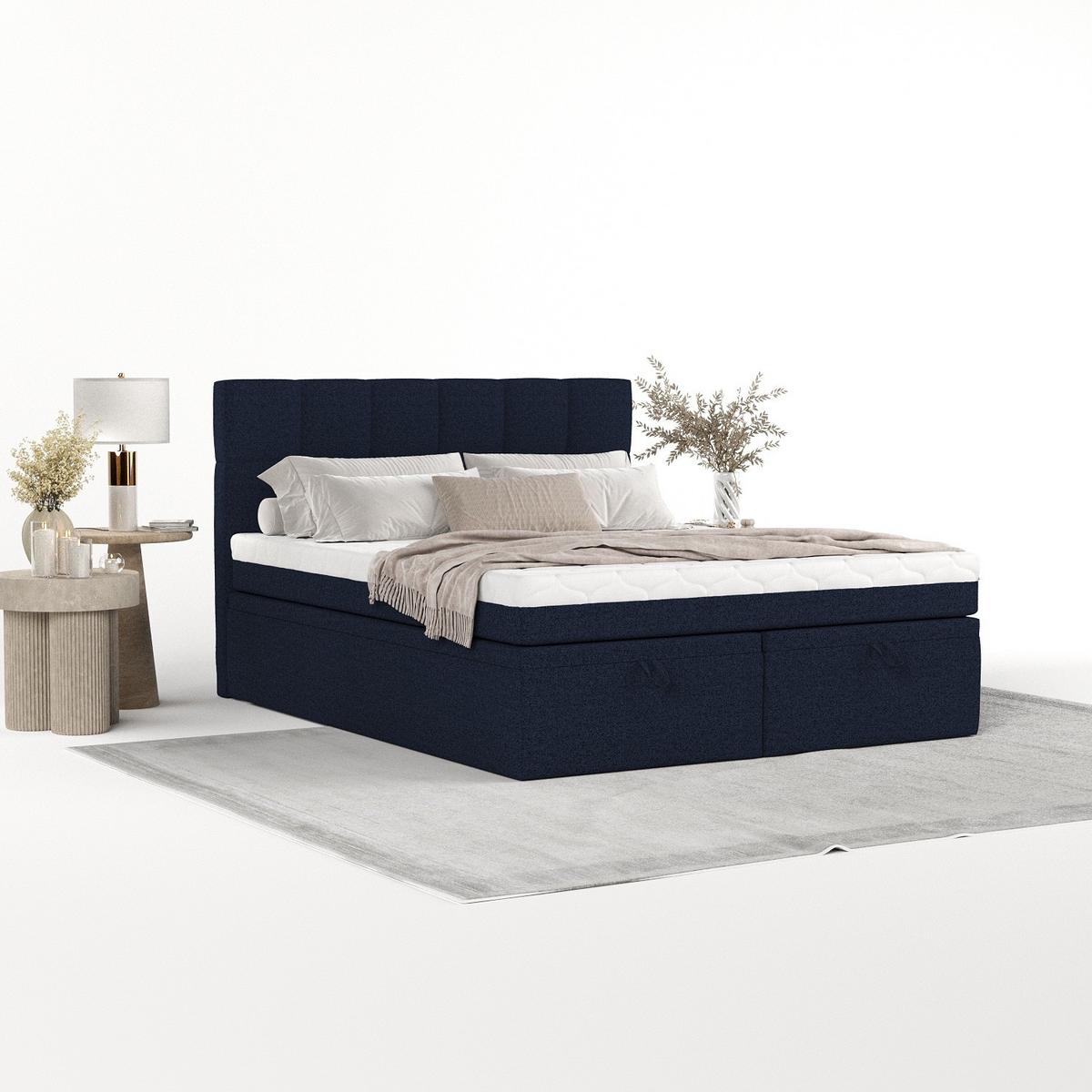 BOXBETT Elano 160/200 cm Marineblau im Riva Stoff - Schwarz/Dunkelblau, Holz/Holzwerkstoff (160/200cm) - AltaBeds