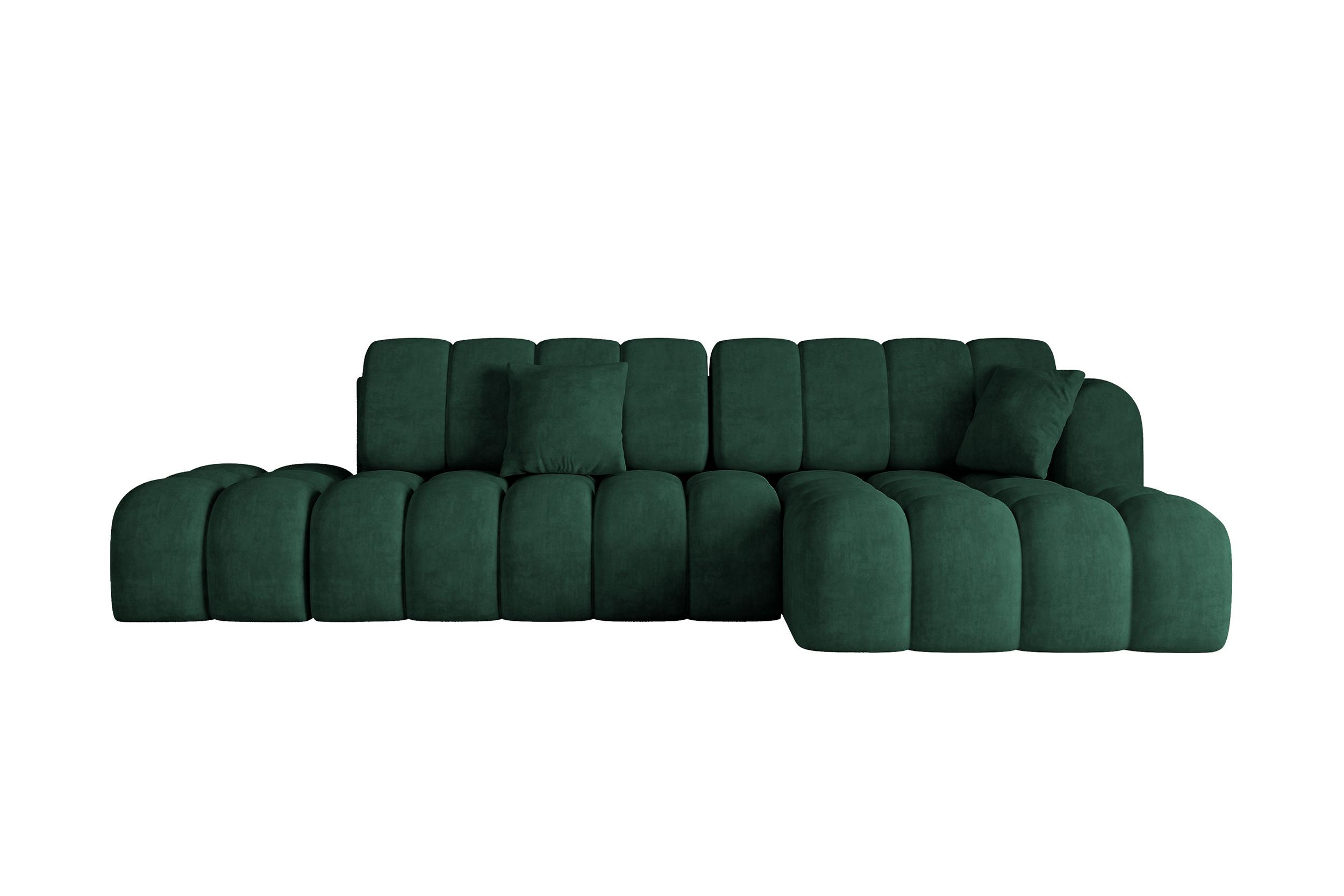 ECKSOFA mit Schlaffunktion Ottomane RECHTS OLEA-L2 321x164x75 Grün Velours - Schwarz/Hellgrün, Holzwerkstoff/Kunststoff (164/321cm) - ALTDECOR