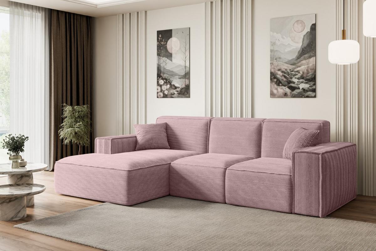 ECKSOFA Ottomane Links SERRA-L - 266x169x80 cm Rosa Cord - Schwarz/Rosa, Holzwerkstoff/Kunststoff (165/266cm) - ALTDECOR