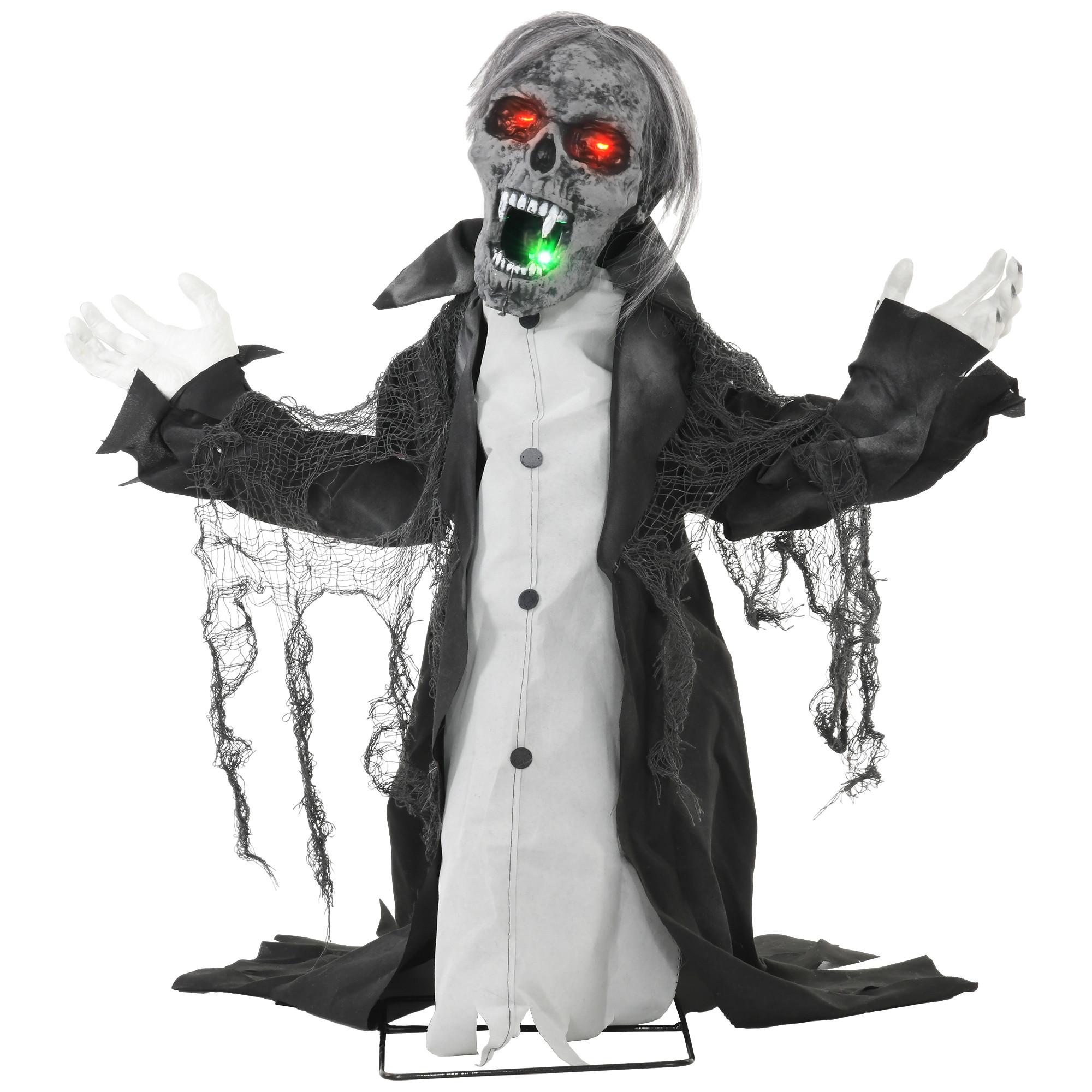 HALLOWEEN Dekoration Skelett mit Rot Leuchtende Augen, Heul-Geräusch - Grau, Kunststoff (32/75/102cm) - HOMCOM