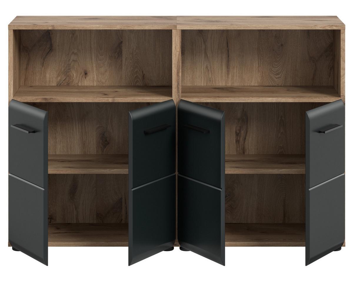 MIDISCHRANK Set Schwarz matt und Eiche, 2x Bad Kommode, gesamt 120 x 80 cm - Eichefarben/Schwarz, Holzwerkstoff/Kunststoff (120/80/30cm) - Inn.Furn