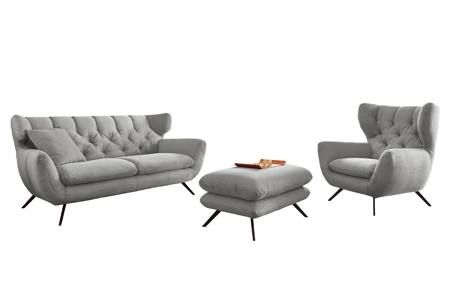 SITZGRUPPE CHARME Hellgrau Cord - Hellgrau, Textil (225/94/95cm) - KAWOLA